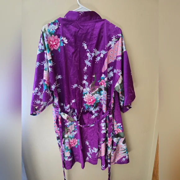 Peacock Floral Vibrant Purple  Kimono Size S/M - Picture 6 of 9